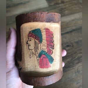 Handmade Wood Indian Folk Art Coin Bank 4 inch tall Carved Midland Texas
